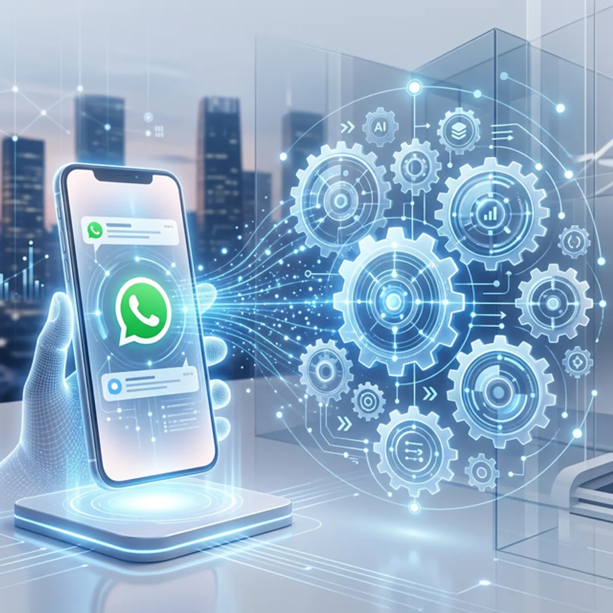 Ilustración digital sobre cómo automatizar whatsapp negocio usando IA
