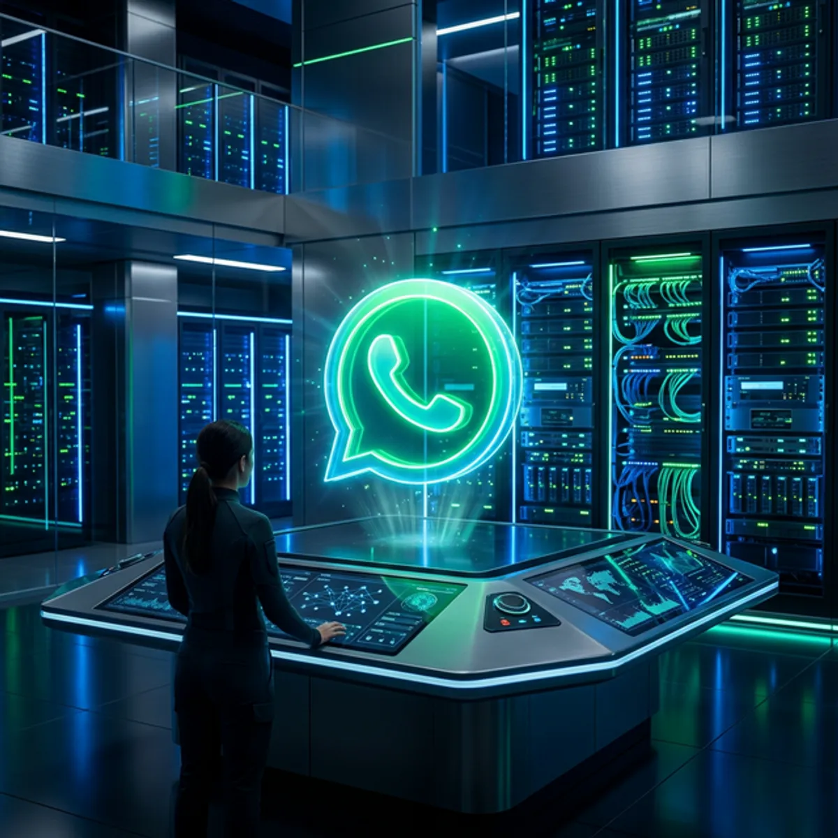 Concepto de agencia B2B de inteligencia artificial operando en WhatsApp