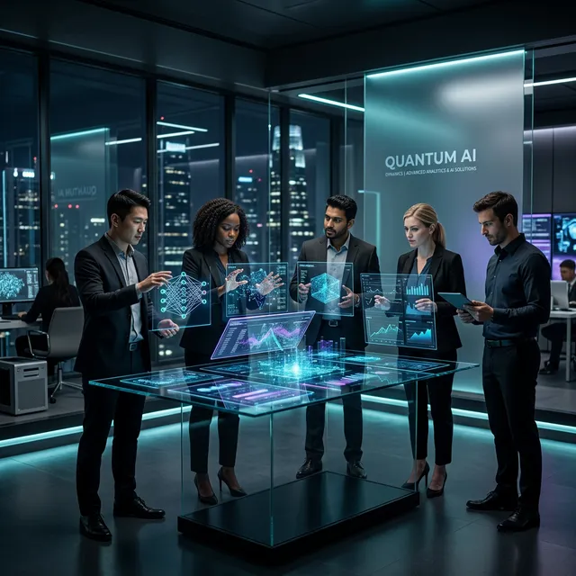 Equipo de ingenieros en inteligencia artificial corporativa y data scientists analizando flujos predictivos de posicionamiento SEO