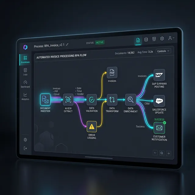 Robot RPA conectando facturas y líneas de contabilidad automatizadas